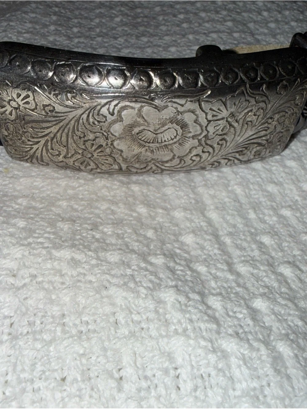 Vintage Western Boho Patricia Green Black Leather Belt w/ Silver Filigree Buckle